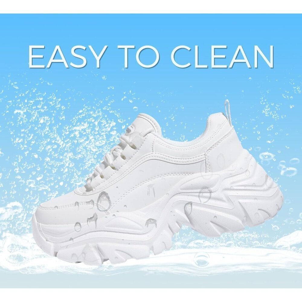 Brand New Women White Rubber LUCKY STEP Chunky Platform Lace-Up Walking Sneaker - Picture 2 of 9